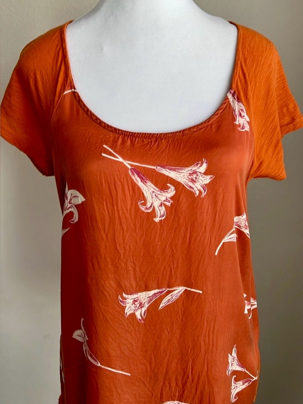Lucky Brand Orange Scoop Neck Top Size S